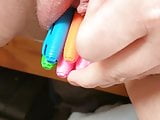 Student BBW masturbating with stationary