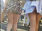 Windy upskirt following two slutty girls